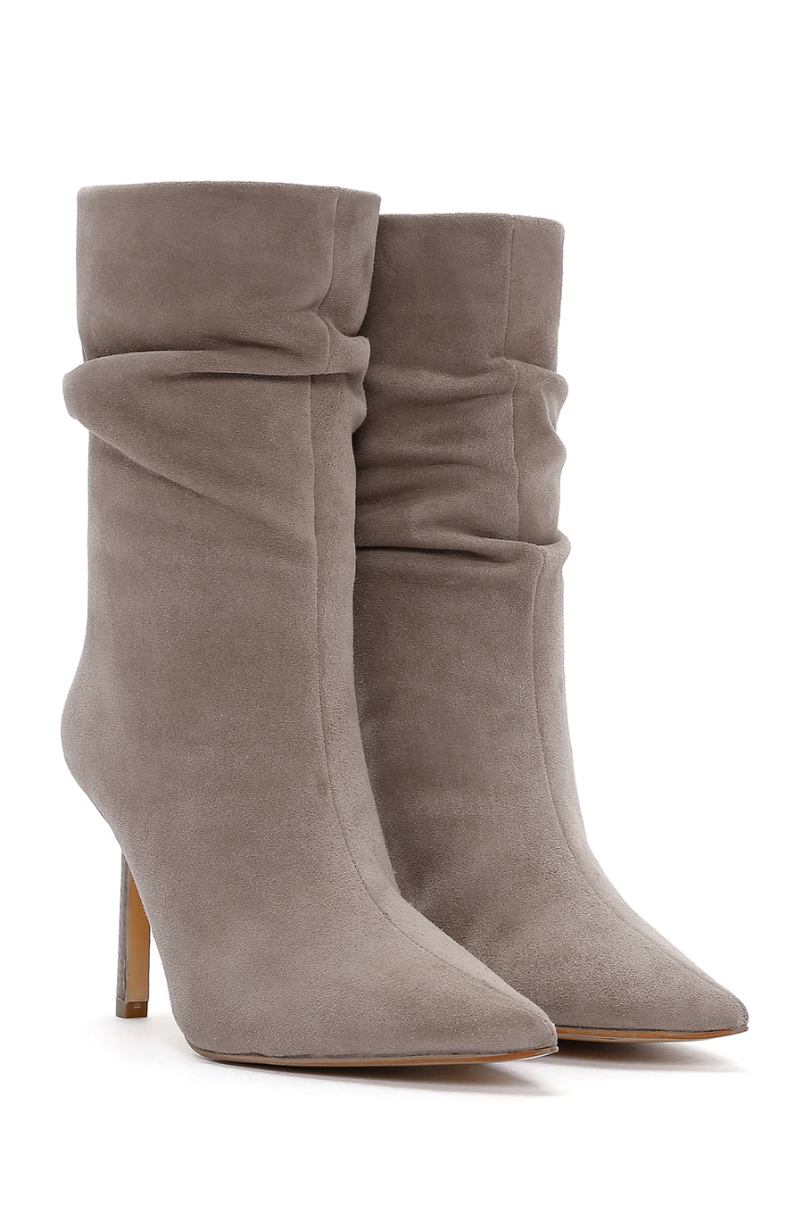 Women's Mink Thin Heeled Suede Leather Boots