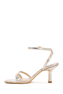Women's Gold Metallic Ankle Strap Thin Heel Sandals | Derimod