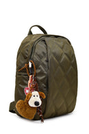 Women's Khaki Quilted Backpack with Accessories | Derimod