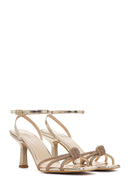 Women's Gold Ankle Buckle Stoned Thin Heel Sandals | Derimod