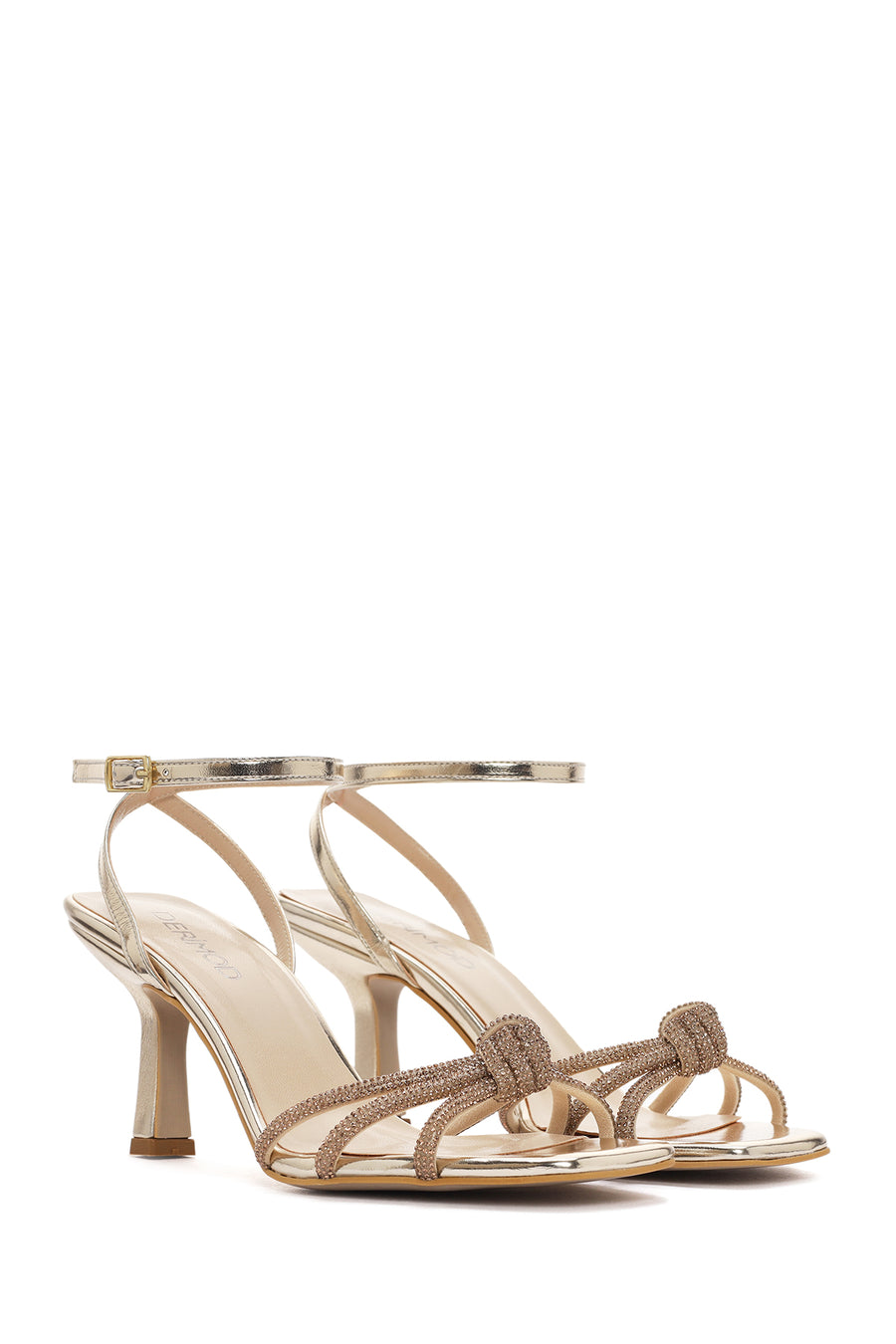 Women's Gold Ankle Buckle Stoned Thin Heel Sandals