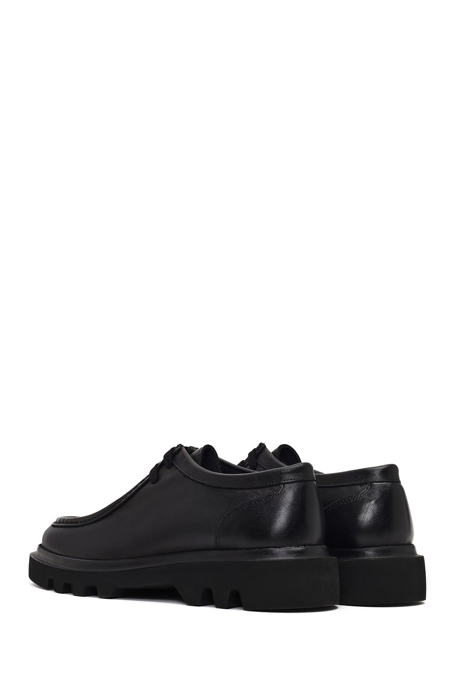 Male Black Lace-Up Thick-Soled Leather Casual Shoes