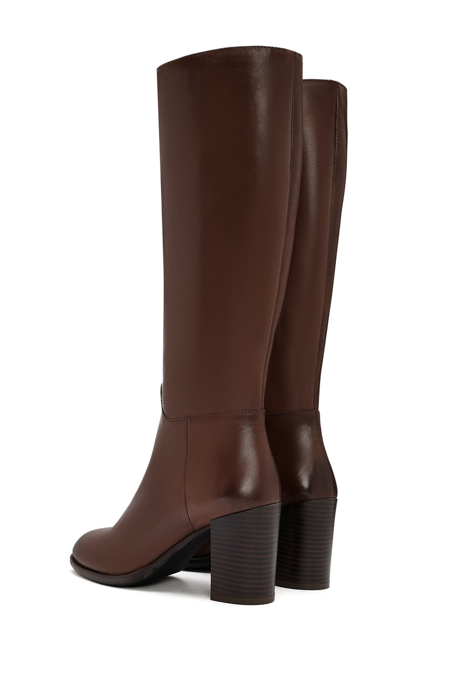 Women's Brown Zippered Thick Heel Leather Boots
