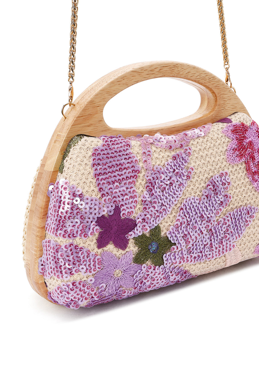 Women's Purple Long Strap Sequin Patterned Mini Box Clutch Bag