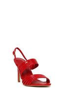 Woman Red Buckled Ankle Strap Slim High-Heeled Patent Leather Sandals | Derimod