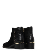 Woman Black Zip Closure Crocodile Patterned Chunky Heeled Suede Boots | Derimod