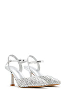Women's Grey Ankle Buckle Braided Thin Heeled Shoes | Derimod