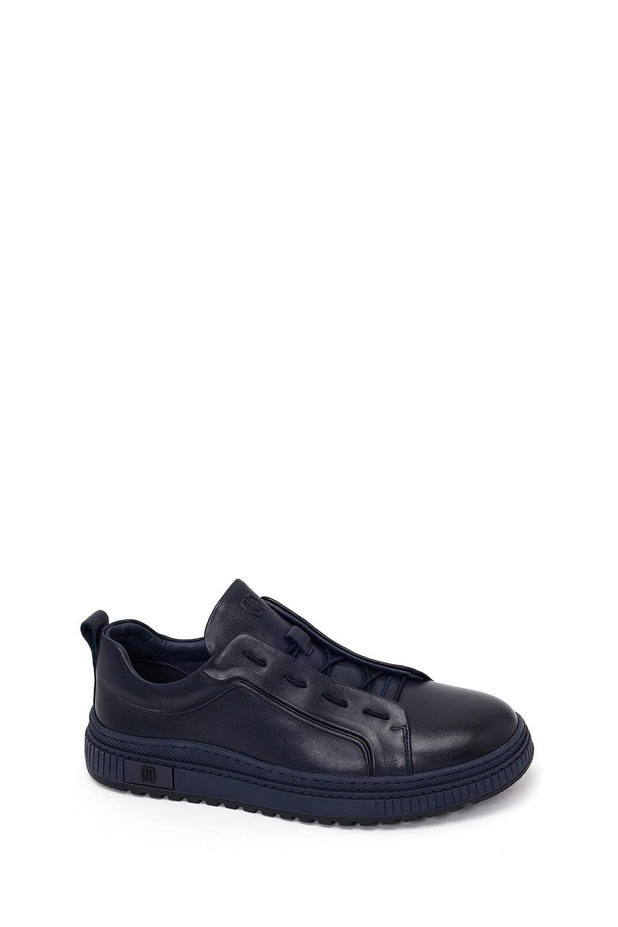 Erkek Lacivert Bağcıklı Deri Sneaker