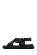 Women's Black Elastic Leather Sandals | Derimod