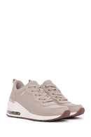 Skechers Women's Beige Million Air-Hotter Air Thick Soled Wedge Heeled Sneaker | Derimod