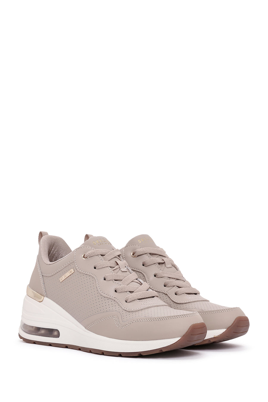 Skechers Women's Beige Million Air-Hotter Air Thick Soled Wedge Heeled Sneaker