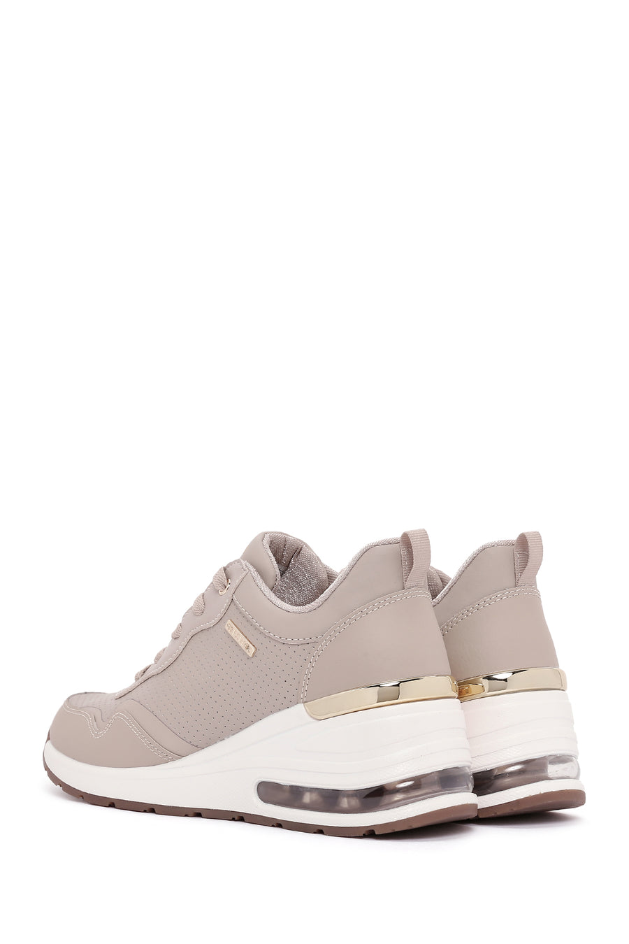 Skechers Women's Beige Million Air-Hotter Air Thick Soled Wedge Heeled Sneaker