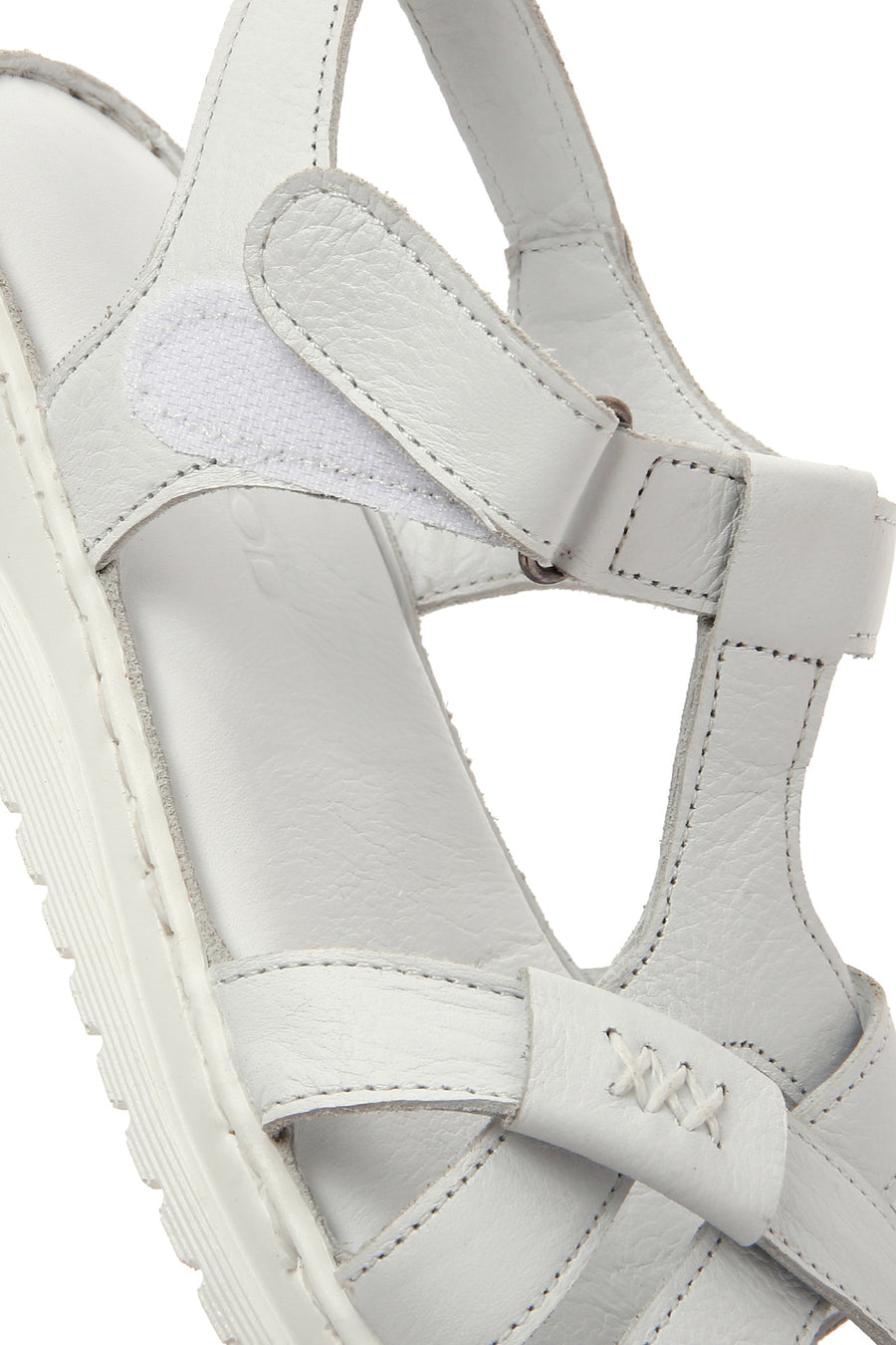 Women's White Strapped Leather Comfort Sandals