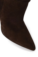 Woman Brown Thin-Heeled Suede Boots | Derimod