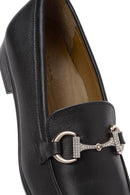 Women's Black Buckle Detailed Leather Masculine Loafer | Derimod