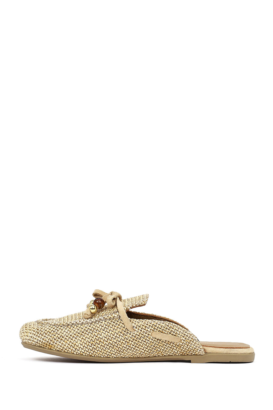 Women's Beige Tasseled Straw Slippers
