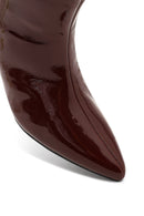 Woman Burgundy Short Thin-Heeled Patent Leather Boots | Derimod