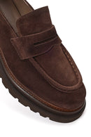 Male Brown Chunky-Soled Suede Loafers | Derimod