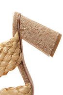 Women's Beige Straw Braided Thick Heeled Slippers | Derimod