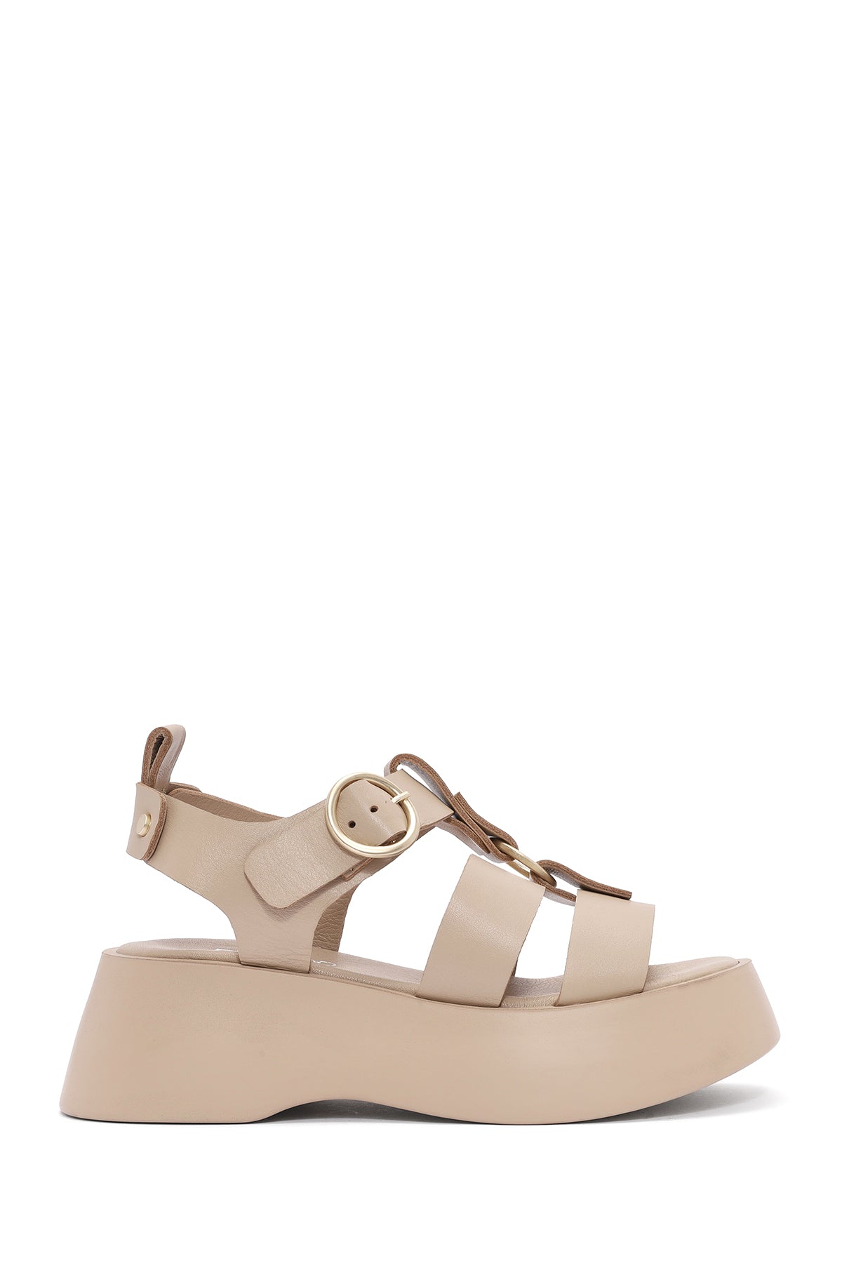 Women's Beige Ankle Strap Thick Soled Leather Sandals 25SFD153018 | Derimod