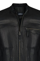 Endrick Male Black Slim-Fit Leather Jacket | Derimod
