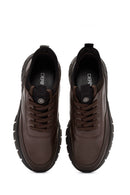 Erkek Kahverengi Bağcıklı Deri Sneaker | Derimod
