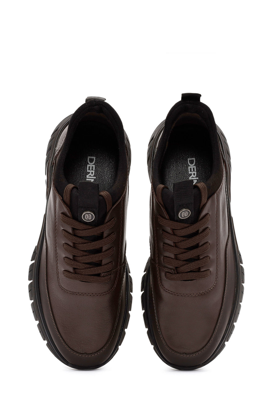 Erkek Kahverengi Bağcıklı Deri Sneaker