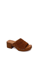 Woman Taba Short Thick-Heeled Suede Slipper | Derimod