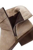 Woman Beige Zippered Suede Leather Cowboy Boots | Derimod
