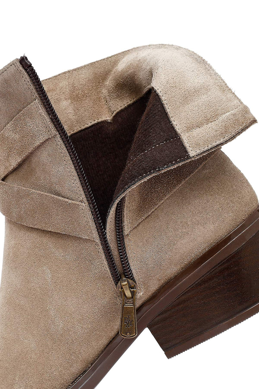 Woman Beige Zippered Suede Leather Cowboy Boots