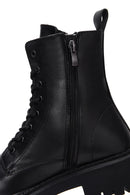 Woman Black Zip Closure Leather Combat Boots | Derimod