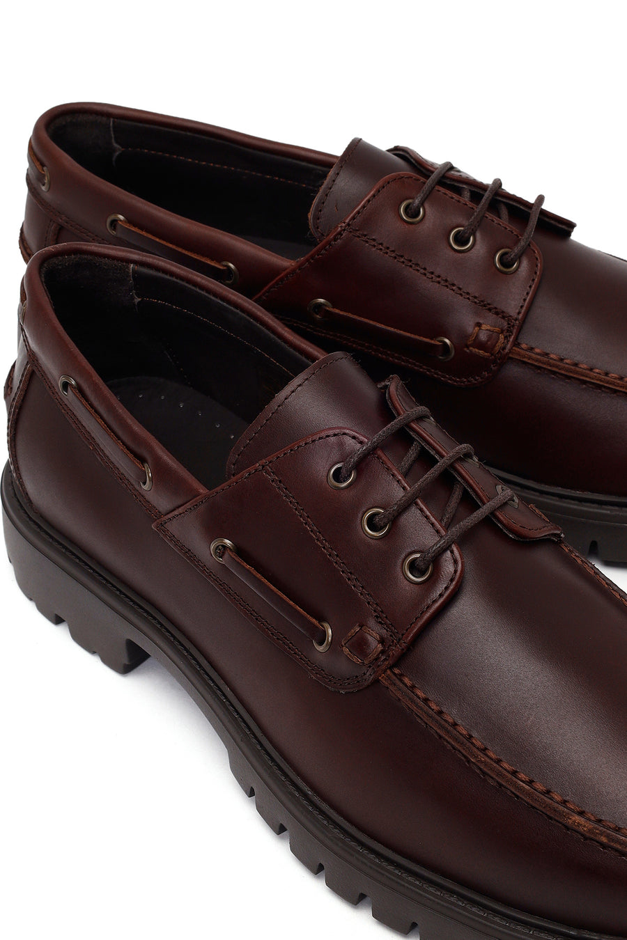 Male Brown Lace-Up Thick-Soled Leather Casual Shoes