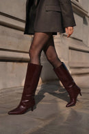 Woman Burgundy Short Thin-Heeled Patent Leather Boots | Derimod