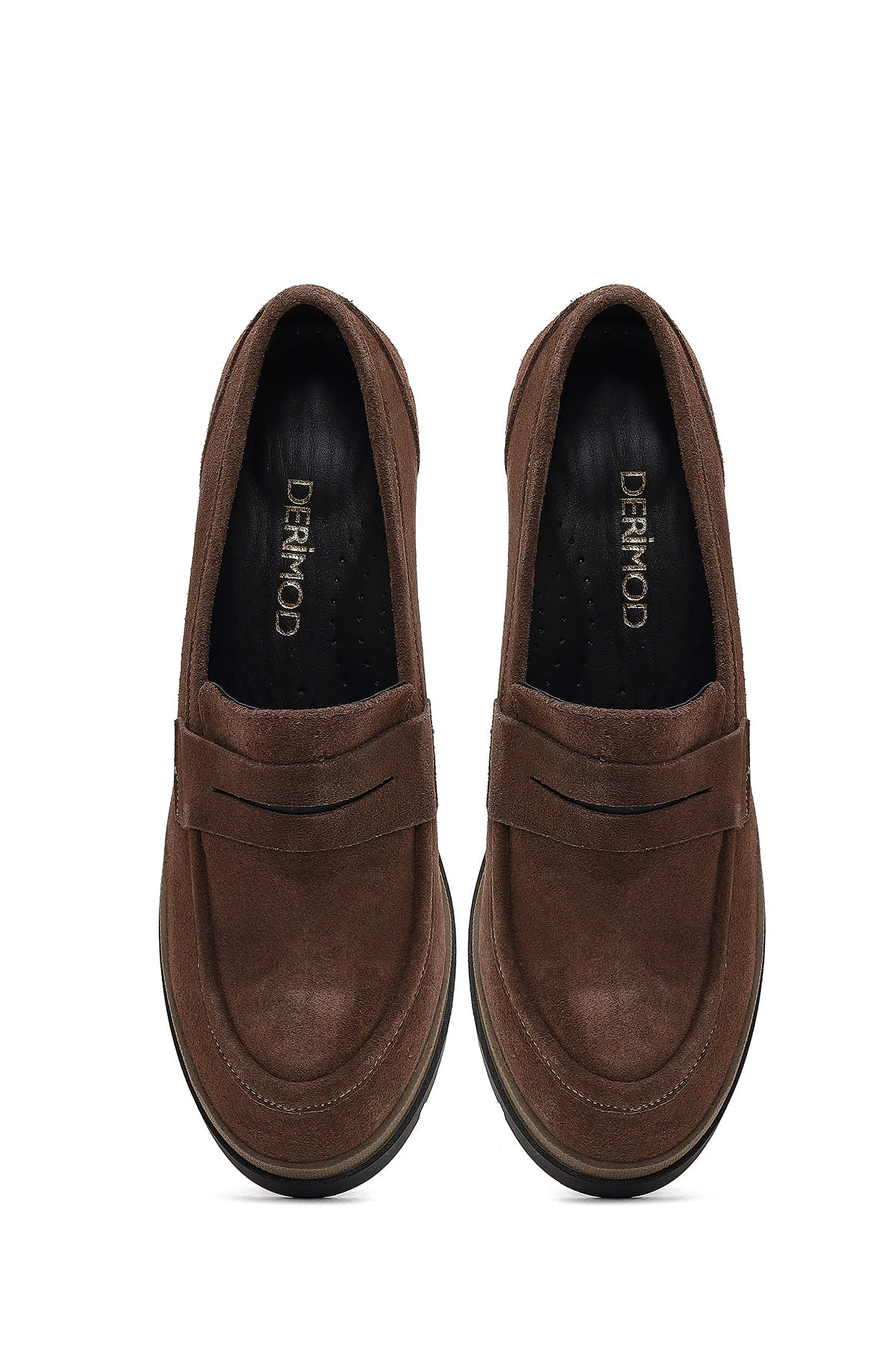 Women's Mink Thick Heeled Suede Leather Masculine Loafer