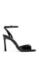 Women's Black Ankle Buckle High Thin Heel Patent Leather Sandals | Derimod