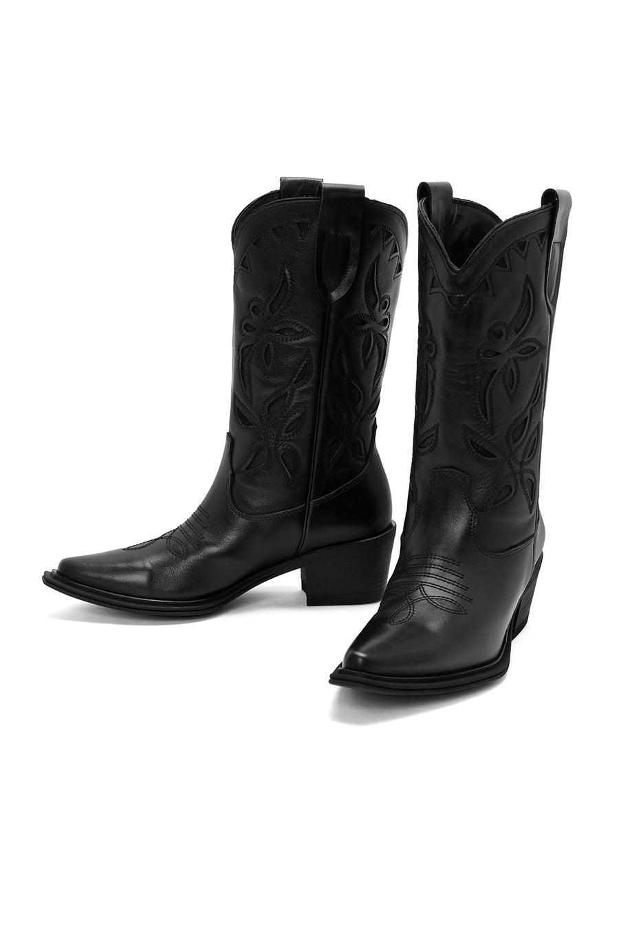 Women's Black Leather Cowboy Boots