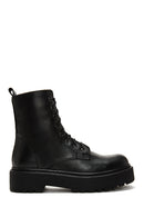 Women's Black Leather Zippered Boots | Derimod