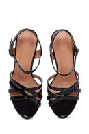 Women's Black Patent Leather Heeled Sandals | Derimod