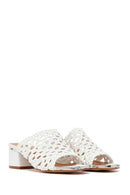 Women's White Knitted Short Thick Heeled Slippers | Derimod