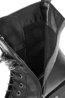 Women's Black Zippered Accessory Detailed Thick Heeled Leather Combat Boots | Derimod