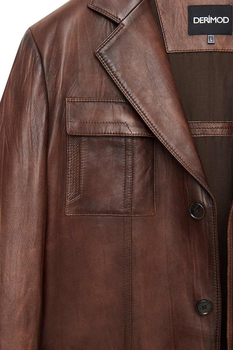 Kevin Erkek Camel Blazer Deri Ceket