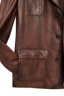 Kevin Erkek Camel Blazer Deri Ceket | Derimod