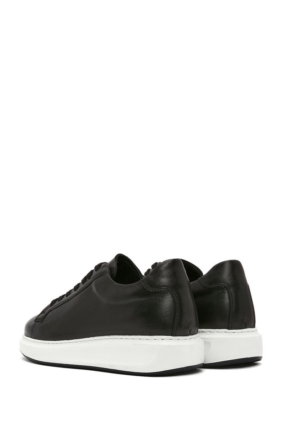 Erkek Siyah Bağcıklı Deri Sneaker