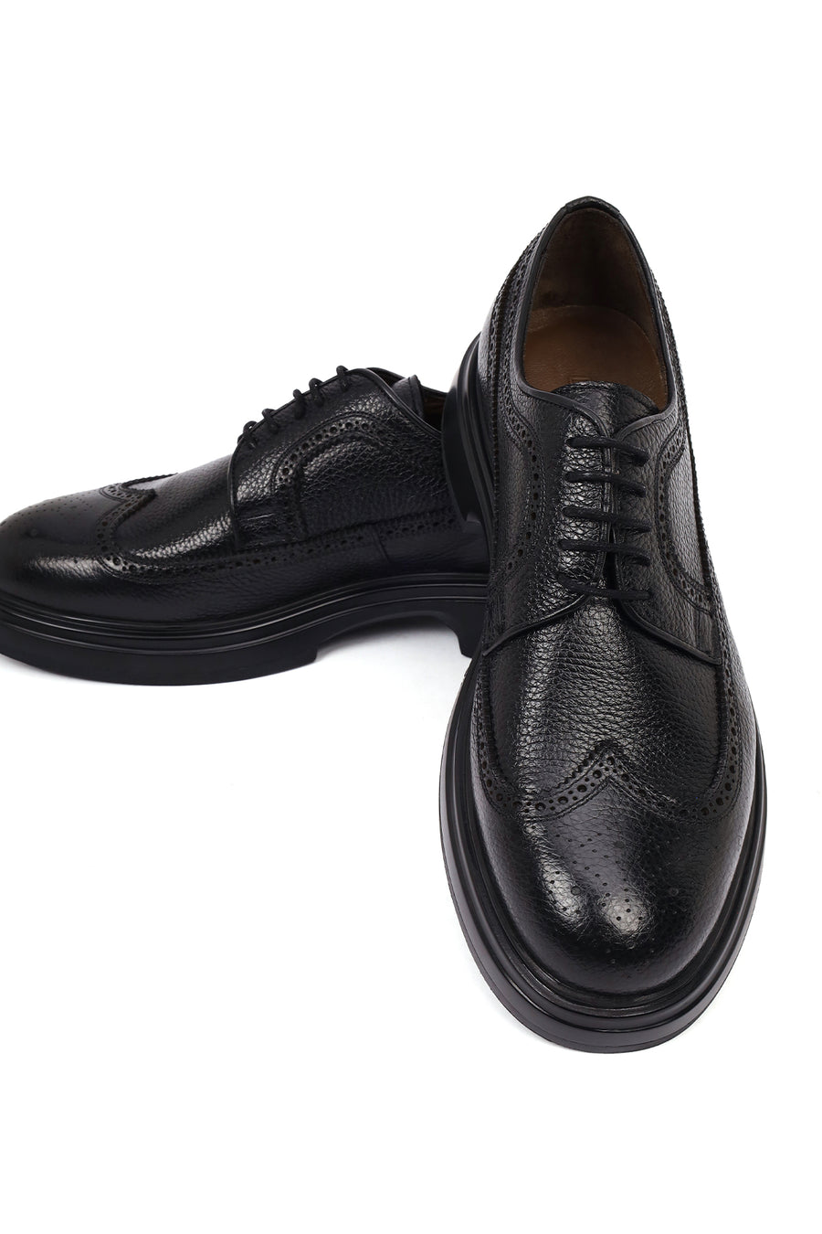 Men's Black Lace-Up Thick-Soled Leather Casual Shoe