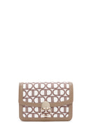 Women's Beige Long Strap Fabric Monogram Patterned Crossbody Bag | Derimod