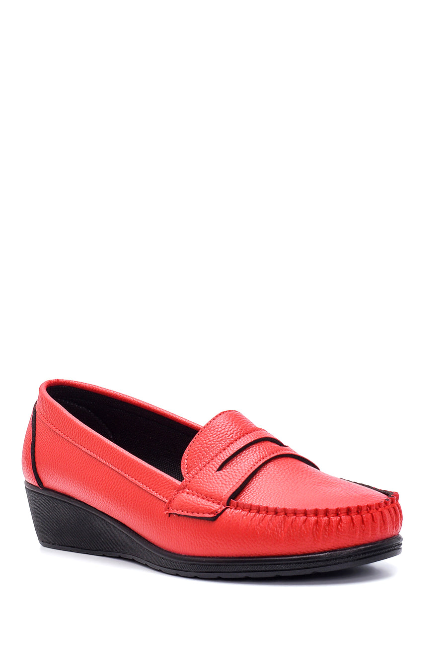 Women's Red Wedge Heeled Loafer