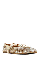 Women's Gold Mesh Stone-Studded Ballet Flats | Derimod