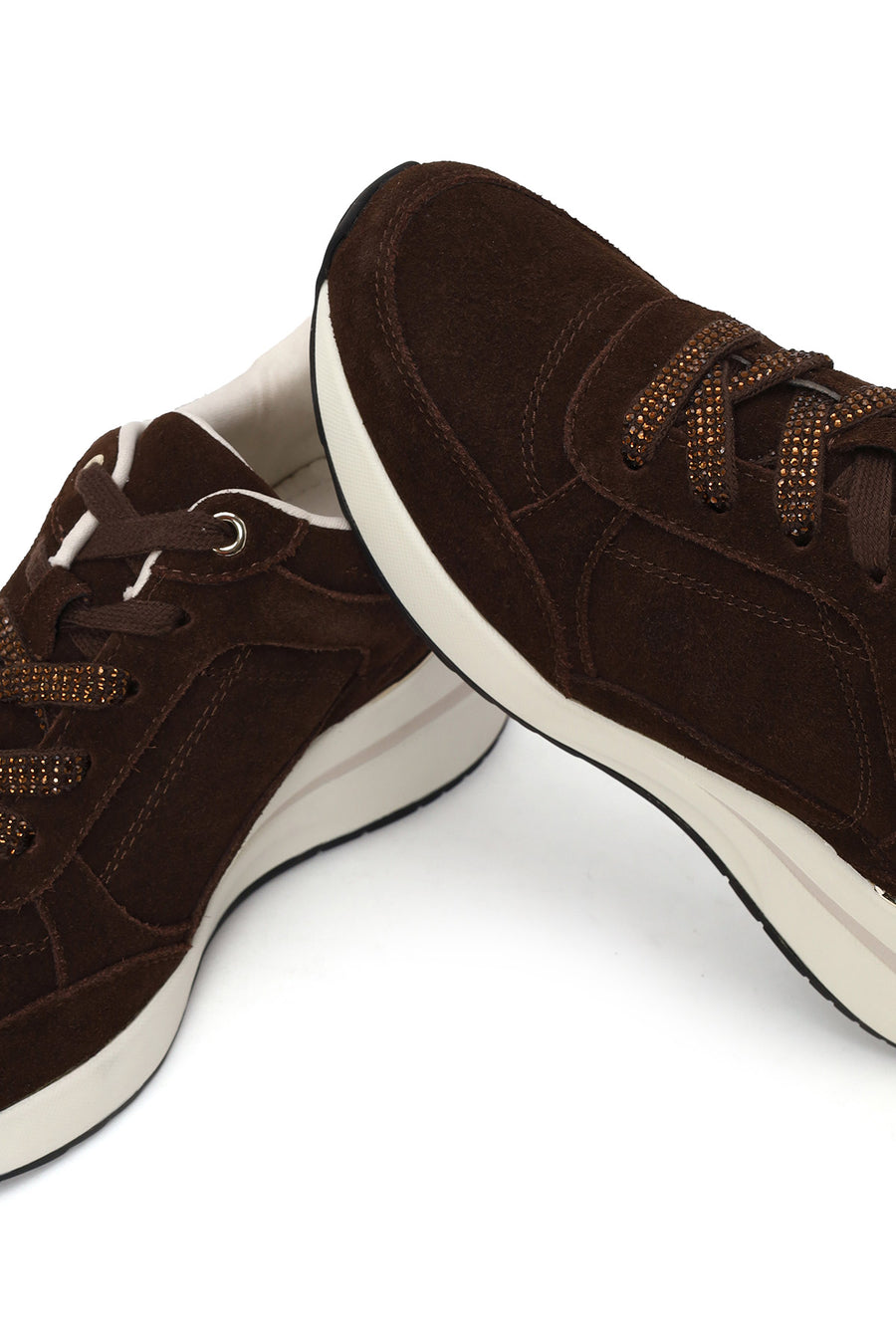 Woman Brown Lace-Up Wedge-Heel Suede Shoe