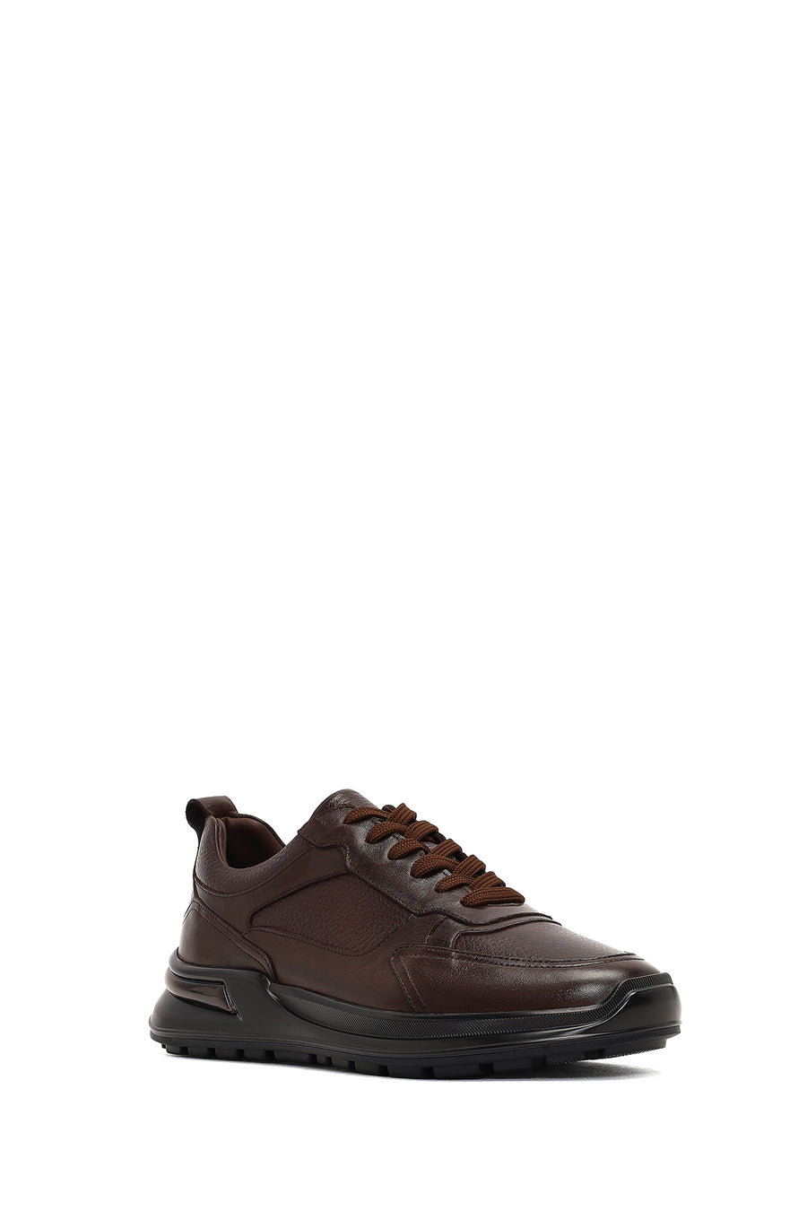 Men's Brown Lace-Up Thick-Soled Leather Casual Sneaker