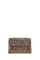 Woman Multicolored Long Chain Strap Rhinestone Evening Shoulder Bag | Derimod